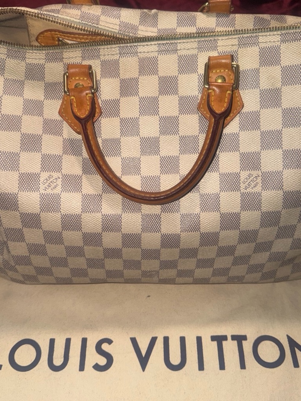 Louis Vuitton Damier Azur Satchel in Cream and Tan Leather